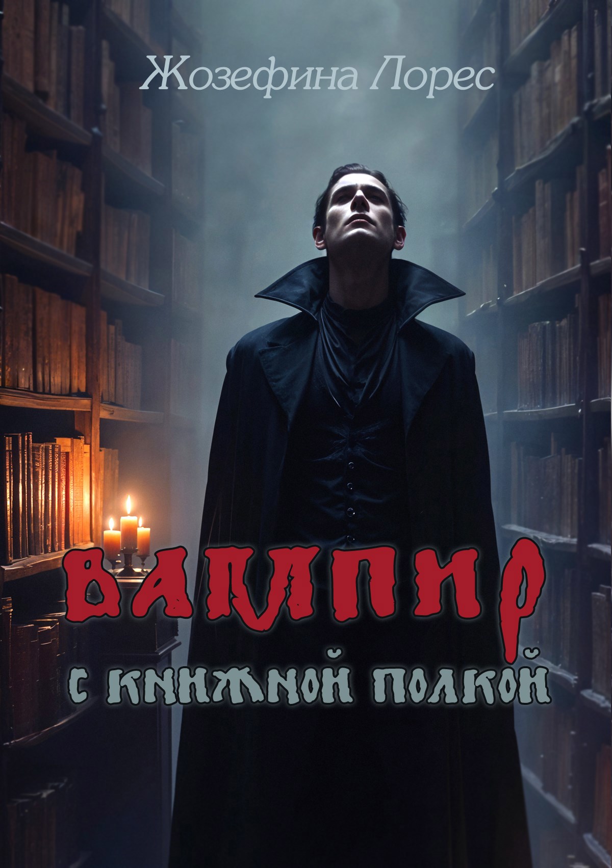 Обложка книги Вампир с книжной полкой