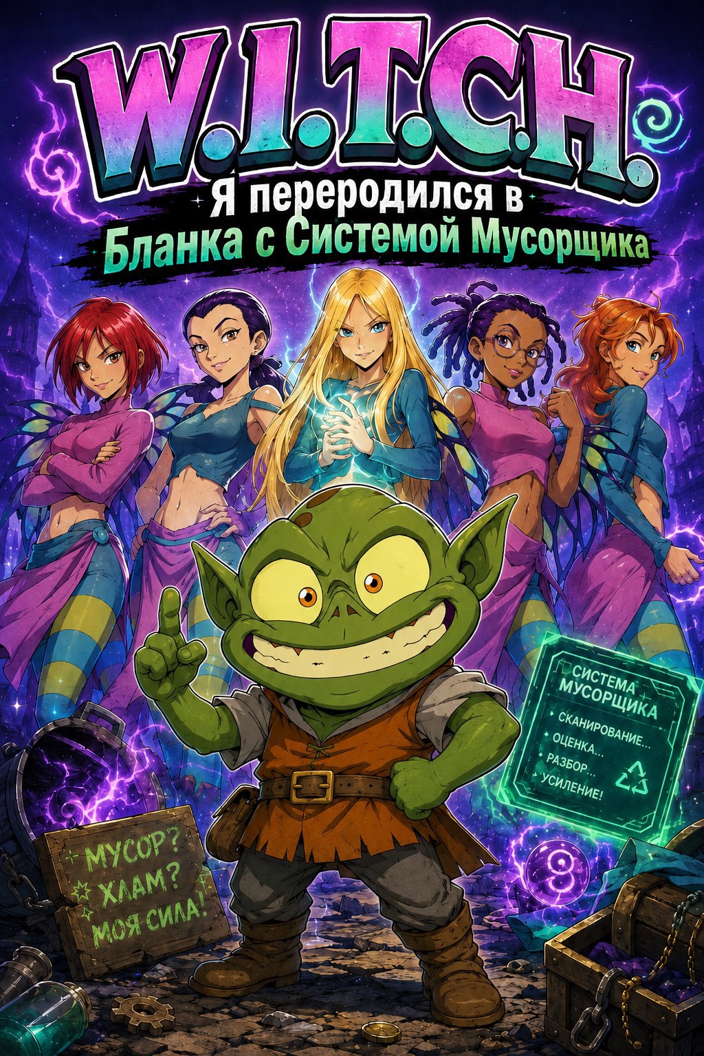 Обложка книги W.I.T.C.H. Я переродился в Бланка с Системой Мусорщика