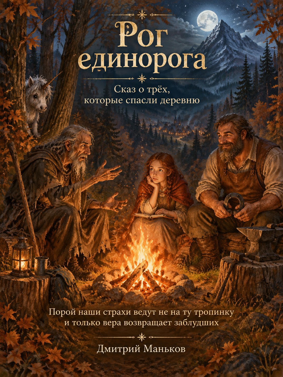 Обложка книги Рог единорога. Сказ о трёх, которые спасли деревню